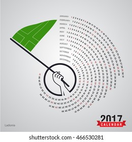 2017 Calendar, Ladonia Country Waving Flag banner, spiral illustration, swiral shape, calendar cover template, Happy new Year calendar. vector illustration