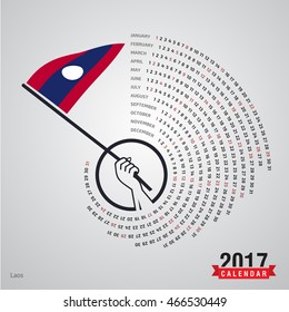 2017 Calendar, Laos  Country Waving Flag banner, spiral illustration, swiral shape, calendar cover template, Happy new Year calendar. vector illustration