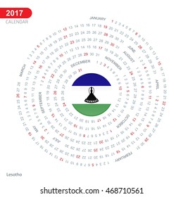 2017 Calendar, Lesotho Country Flag Circle Button, spiral Calendar illustration, Happy new Year calendar. vector illustration