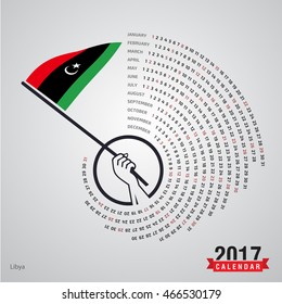 2017 Calendar, Libya Country Waving Flag banner, spiral illustration, swiral shape, calendar cover template, Happy new Year calendar. vector illustration
