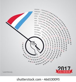 2017 Calendar, Luxembourg Country Waving Flag banner, spiral illustration, swiral shape, calendar cover template, Happy new Year calendar. vector illustration