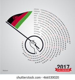 2017 Calendar, Malawi Country Waving Flag banner, spiral illustration, swiral shape, calendar cover template, Happy new Year calendar. vector illustration