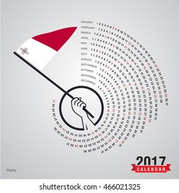 2017 Calendar, Malta Country Waving Flag banner, spiral illustration, swiral shape, Blue polygonal background calendar cover template, Happy new Year calendar. vector illustration
