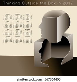 A 2017 calendar with a man thinking outside the box, ideal for any business