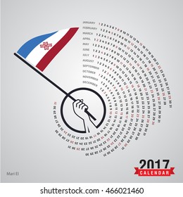 2017 Calendar, Mari El Country Waving Flag banner, spiral illustration, swiral shape, Blue polygonal background calendar cover template, Happy new Year calendar. vector illustration