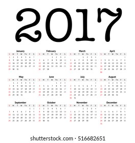 2017 calendar in minimalistic style