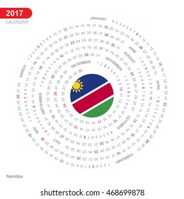 2017 Calendar, Namibia  Country Flag Circle Button, spiral Calendar illustration, Happy new Year calendar. vector illustration
