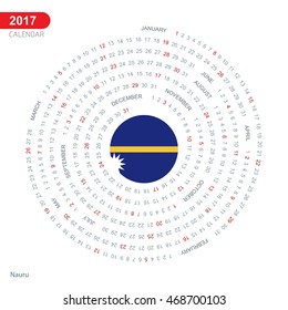 2017 Calendar, Nauru Country Flag Circle Button, spiral Calendar illustration, Happy new Year calendar. vector illustration