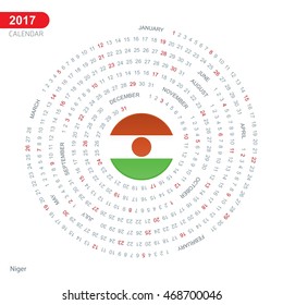 2017 Calendar, Niger Country Flag Circle Button, spiral Calendar illustration, Happy new Year calendar. vector illustration