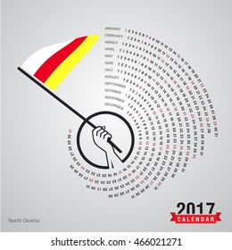 2017 Calendar, North Ossetia Country Waving Flag banner, spiral illustration, swiral shape, Blue polygonal background calendar cover template, Happy new Year calendar. vector illustration