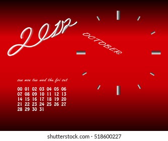 2017 Calendar October clock on red Background Design Vector
