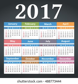 2017 Calendar on dark background, vector eps10 illustration