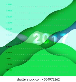 2017 calendar on green abstract background, stock vector