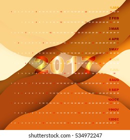 2017 calendar on orange abstract background, stock vector