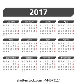 2017 Calendar on white background, vector eps10 illustration