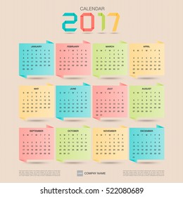 2017 Calendar. Origami design template. Week starts Sunday. Vector illustration.