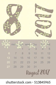 2017 Calendar planner in brown, gray and yellow colors Week starts on Sunday. Scale A4 dimension. Vector illustration