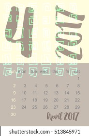 2017 Calendar planner in brown, gray and yellow colors Week starts on Sunday. Scale A4 dimension. Vector illustration
