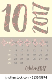 2017 Calendar planner in brown, gray and yellow colors Week starts on Sunday. Scale A4 dimension. Vector illustration