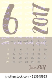 2017 Calendar planner in brown, gray and yellow colors Week starts on Sunday. Scale A4 dimension. Vector illustration