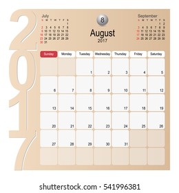 2017 Calendar Planner Design, August 2017 year vector calendar design