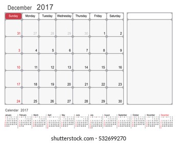  2017 Calendar Planner Design, December 2017 year vector calendar design