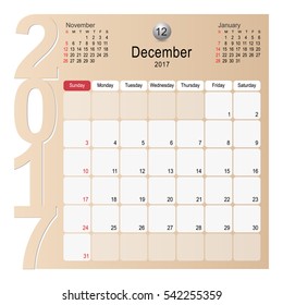  2017 Calendar Planner Design, December 2017 year vector calendar design