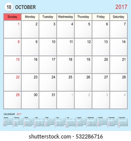 2017 Calendar Planner Design, October 2017 year vector calendar design