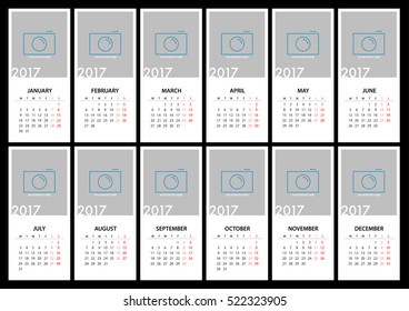2017 Calendar Planner Design. for organization and business. Week Starts Monday. Simple Vector Template. EPS10