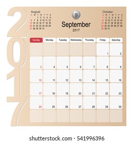  2017 Calendar Planner Design, September 2017 year vector calendar design