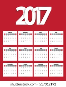 2017 Calendar Planner Design. Vector illustration.