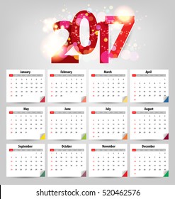 2017 Calendar Planner Design. Vector illustration.