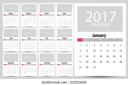 2017 Calendar Planner Design. Vector illustration.