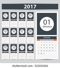 2017 Calendar Planner Design. Vector illustration.