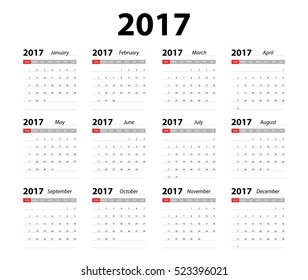 2017 Calendar Planner Design. Vector illustration.