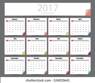 2017 Calendar Planner Design. Vector illustration.