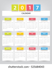 2017 Calendar Planner Design. Vector illustration.