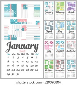 2017 Calendar Planner Design. Vector Illustration