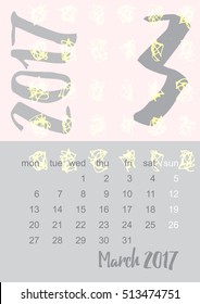 2017 Calendar planner in gray and pink colors Week starts on Monday. Scale A4 dimension. Vector illustration