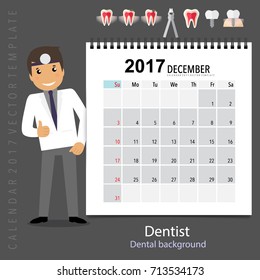 2017 Calendar planner with medical dental background design, monthly calendar template for December.