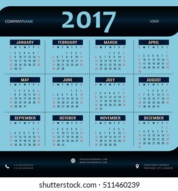 2017 calendar, planner, organizer and schedule template for companies and private use