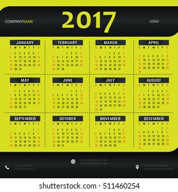 2017 calendar, planner, organizer and schedule template for companies and private use