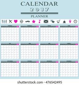 2017 Calendar Planner with pictogram set
