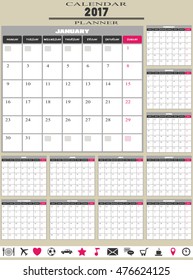 2017 Calendar Planner with Pictograms Set