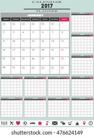 2017 Calendar Planner with Pictograms Set