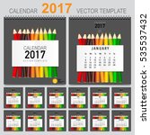 2017 Calendar planner, vector design template. Set of 12 months. Week starts Sunday