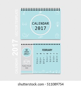 2017 Diseño de vectores de calendario, plantilla de calendario mensual para febrero