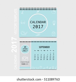 2017 Calendar planner vector design, monthly calendar template for September