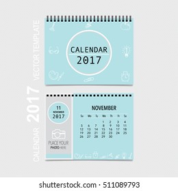 2017 Calendar planner vector design, monthly calendar template for November