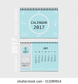 2017 Calendar planner vector design, monthly calendar template for July